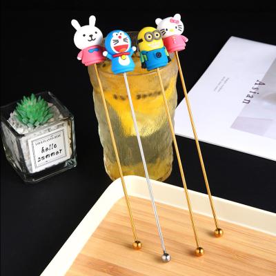 China Viable Wholesale Cocktail Personalized Cartoon Fruit Metal Coffee Stir Sticks for sale