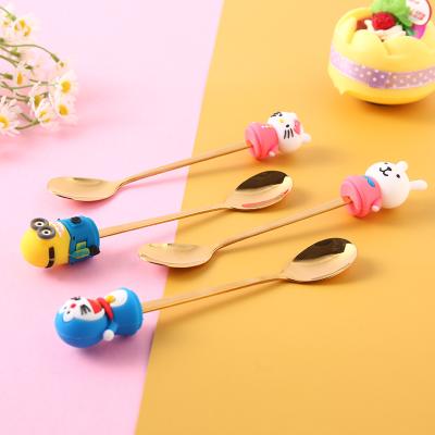 China Sustainable Wholesale Kids Used Handle Gold Stainless Steel Cute Fruit Designed Flatware Sets For Kids for sale