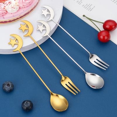 China Viable creative design titanium plating cutlery Starmoon and seahorse pattern teaspoon and bifurcate stainless steel for sale