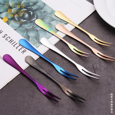 China Viable Wholesale Two-tooth Fruit Fork Western Fruit Fork Tableware Small Pastry Cake Fork for sale