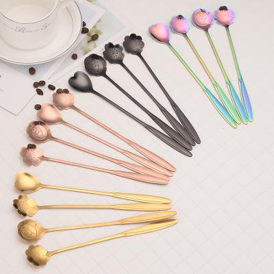 China Viable Stainless Steel Dessert Teaspoon Ice Cream Candy Tea Spoon Rose Gold Spoon Flower Shaped for sale