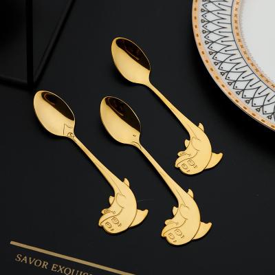 China New Design Viable Dolphin Shaped Ice Cream Spoon Stainless Steel Dessert Teaspoons for sale