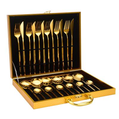 China Sustainable Hardcover Gift Box Steak Fork And Spoon Sliver Black Gold Portuguese Cutlery Set For Wedding for sale