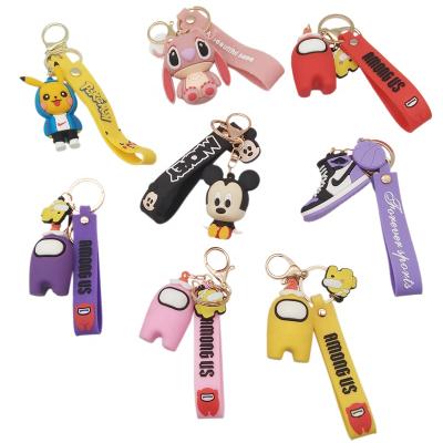 China Plastic Multiple Styles Cartoon Anime Silicone Sneaker Princess Hero Dog Keyring Chain Purse Leather Keychain For Women Men Kids for sale