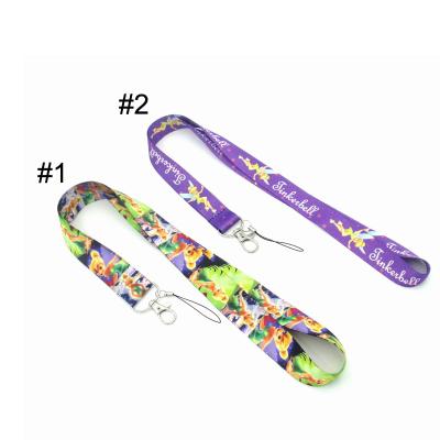 China Lanyard Soft Silky Long Lanyards Two Style Tinkerbell Nylon Neck Key Chain For Cell Phone Anti Lost Card Holder Girl Gift for sale