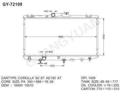 China EN los radiadores de aluminio del alto rendimiento para OEM 16400 de Toyota Corolla 15510 en venta