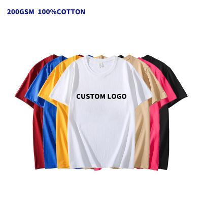 China Custom Anti-wrinkle 200gsm 100% Cotton Logo White Printing Round Neck Women T-Shirt for sale