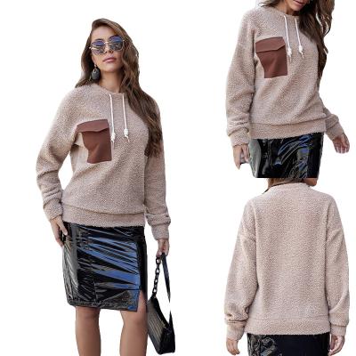 China European and American fashion loose cargo pocket wool round neck women's long sleeve round neck lambskin autumn and winter sweater for sale