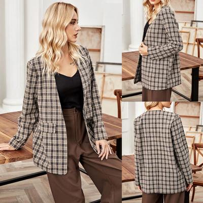 China 2021New viable autumn and winter European and American ladies plaid small elegant mid-length slim fit jacket suit ladies for sale