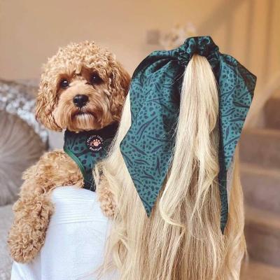 China Viable Fashion Unique Silk Print Scrunchies Hair Ties Stylish Logo Pet Logo Collar Bandana Dog for sale