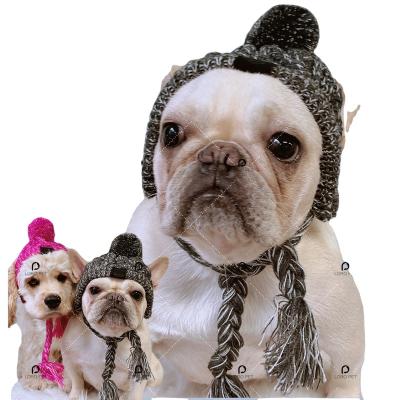 China Early Viable Dog Accessories Spring Winter Puppy Woolen Hat With Ball Pet Warm Hat For Small Dog Knitted Wool By Christmas for sale