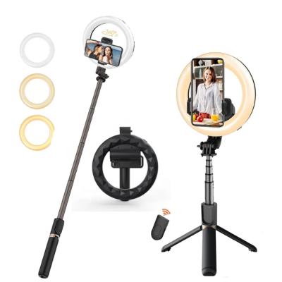 China Mini Wireless Control Photography Fill Foldable Ring Light Handheld Desktop LED Ring Light 6inch Selfie Stick with Tripod for sale