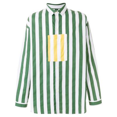 China OEM Anti-pilling Men's Long Sleeve Patch Pocket Oversized Striped Shirts for sale