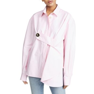 China OEM Latest Long Sleeve Woman Top Casual Pleated Shirt for sale