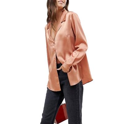 China Anti-Wrinkle OEM Service 2019 Women Design Casual Satin Long Sleeve Casual Shirt Blouses Tops for sale