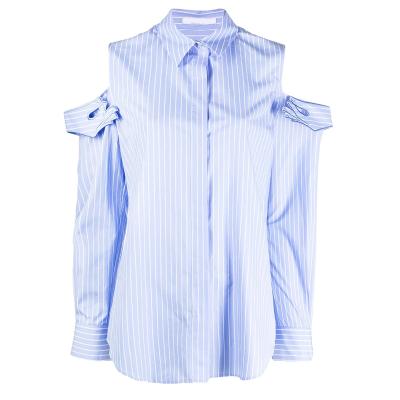 China 2021 Summer High Street Anti-Shrink Off-Shoulder Striped Shirt for sale