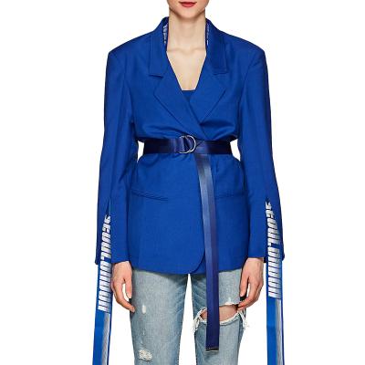 China OEM Anti-Shrink Women Split Long Sleeve Belted Hang-Tag One Button Blazer for sale