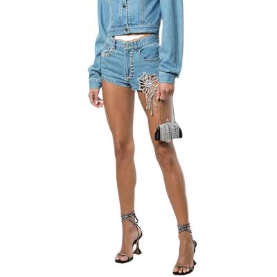 China OEM 2021 Summer Anti-wrinkle fashion news women's shorts custom 100% cotton embellished denim shorts for women for sale