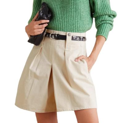 China OEM Breathable Solid Color Office Lady High Waist Pleated Wide Leg Shorts Women for sale