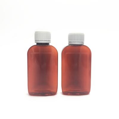 China Amber Syrup 120ml Liquid Medicine Bottle Empty Pharmaceutical Plastic Flat for sale