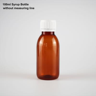 China PET Pharmaceutical Amber Syrup 100ml Bottle With Leak Proof Cap For Cough for sale