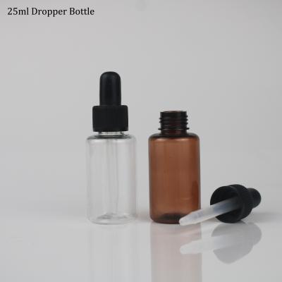 China Personal Care 25ml PET Amber Plastic Cosmetic Dropper Bottle With Pipette for sale