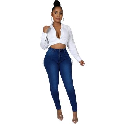 China 2022 spring and summer new style ladies stretch pants high waist slim back slim jeans viable for sale