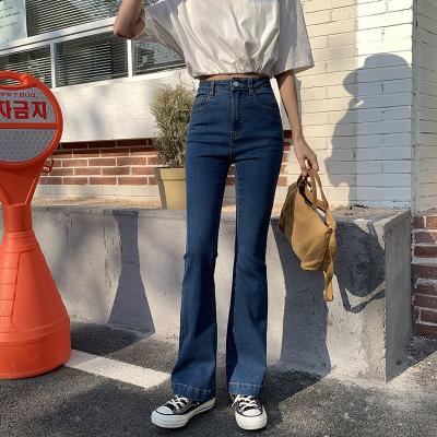 China Sustainable Women's Denim Bell Bottoms Classic Jeans Womens Blue High Waist Stretch Flared Pants for sale