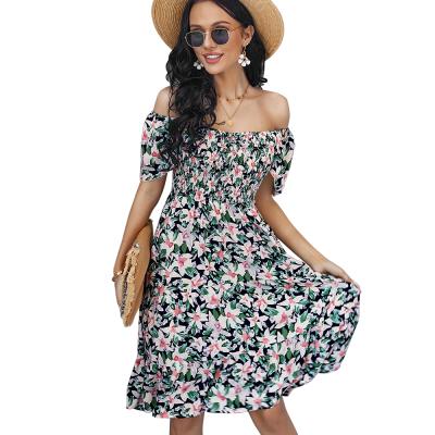 China Women's Breathable Summer Bohemian Floral Print Dresses Square Neck Ruffle Swing Long Maxi Dress for sale