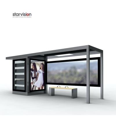 China Static/power of scrolling/digital/solar/popular city electricity bus shelter with led light box advertising bus station with bench for sale