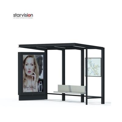 China Static/scrolling/digital/solar/city electricity power galvanize steel bus station model with city light mupi bus shelter with bench for sale