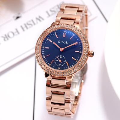 China Blue Mirror Dial Fashion Diamond Quartz Watch Temperament Steel Band Watch Female Small Stopwatch for sale