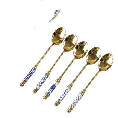 China Sustainable Exquisite High End Pattern Ceramic Handle Stirring Coffee Tea Spoon For Gifts for sale