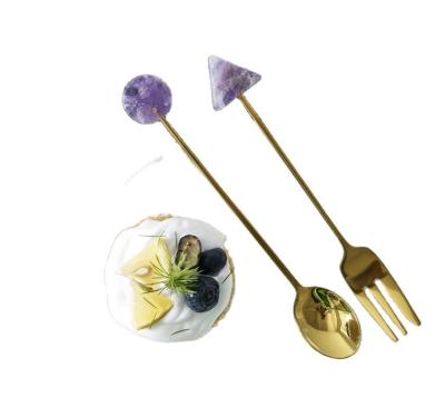 China Viable Exquisite Creative Creative Shape Stainless Steel Gold Coffee Tea Spoon Cake Dessert Fork Set For Gifts for sale