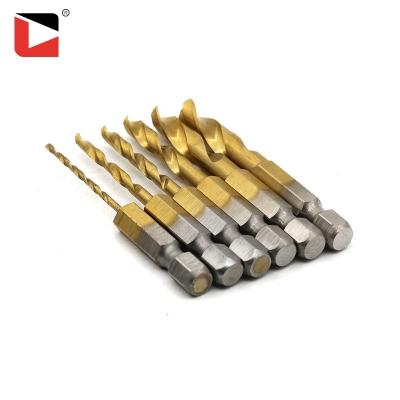 China Stainless Steel Titanium Coated HSS Hex Shank Twist Drill Bits For Metal for sale