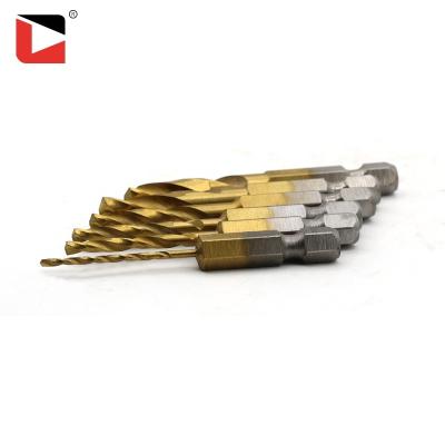 China Stainless Steel HSS Titanium Coated Hex Shank Twist Drill Bit For Metal for sale