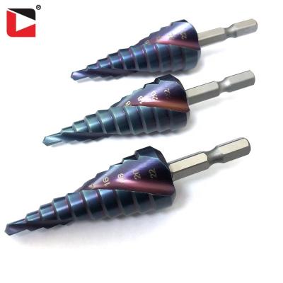 China Aluminum Coating Hss Cobalt Step Drill Bit 4-22mm Nano-blue for sale