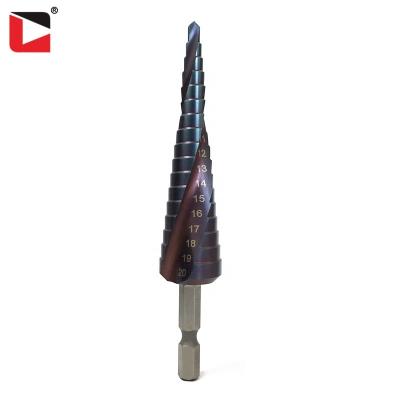 China Aluminum Nano-Blue Coating 4-20mm Flute Step Spiral Drill Bit For Metal for sale