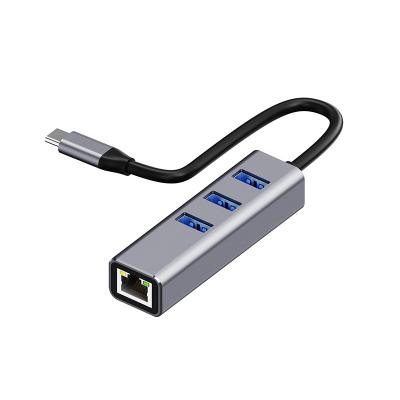 China Deluxe Type-C USB-C With 4 Port USB HUB 3.0 RJ45 Gigabit Ethernet LAN 10/100/1000Mbps Aluminum Alloy for sale