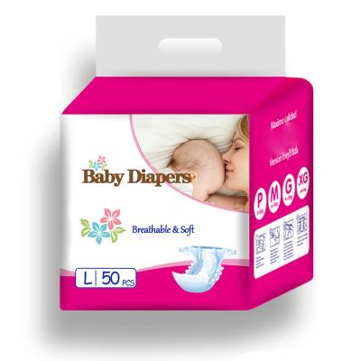 China OEM Low MOQ Printed Disposable Infant Diapers Hot Brand Low Price Wholesale Bamboo Baby Diaper M Size 50 Pcs for sale