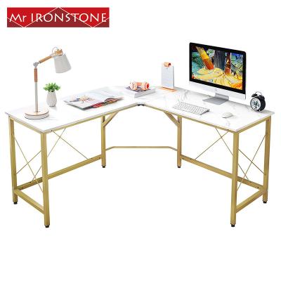 China Mr. Quick Modern L Shaped Iron Desk Wood Metal Computer Desk Corner Gaming Setup Desk for sale