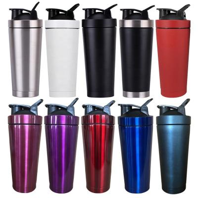 China Free Custom Protein Shaker Bottle 750ml Protien Stainless Steel Gym Bpa Metal PORTABLE Fitness Sport Insulated for sale