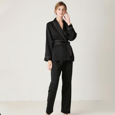 China Breathable Two Piece Set High End Home Wear Solid Color Sleepwear Robe And Pants Set for sale