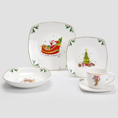 China Sustainable square-shape porcelain dinner set with decal, 20pcs square-shape dinnerware set, 20pcs dinnerware set set for sale