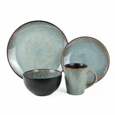 China Sustainable Rustic Dinnerware Sets, 18pcs Ceramic Dinnerware Set, 16pcs Reactive Luster Stoneware Dinnerware Set for sale