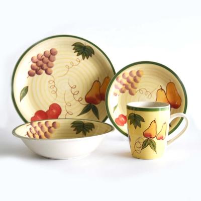 China 16pcs Stoneware Disposable Dinner Set, With Hand Painting, Household Dinnerware Set for sale