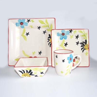 China Disposable 16pcs Stoneware Square Dinner Set, With Hand Painting, Household Dinnerware Set for sale