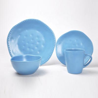 China 16 Pieces Stoneware Disposable Dinnerware Set, Hot Selling Luster Dinnerware, Solid Color Ceramic Dinner Set with Embossment for sale