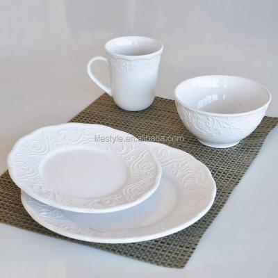 China Sustainable 16pcs Ceramic Dinnerware Set, Stoneware With Embossment for sale