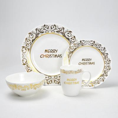 China Sustainable Luxury Porcelain Dinnerware Set 16pcs Dinner Set With Gold Printing for sale